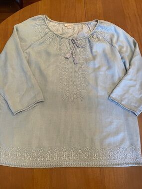 JJill Light Blue Embroidered Peasant Blouse, size small